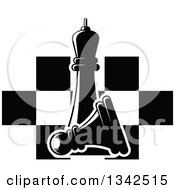 Clipart Of A Black And White Chess Queen Over A Fallen Pawn And A Board Royalty Free Vector Illustration