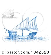 Poster, Art Print Of Sketched Blue And Gray Sailing Ships