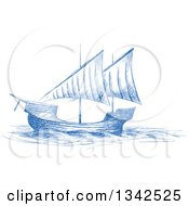 Poster, Art Print Of Sketched Blue Sailing Ship
