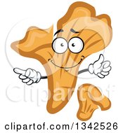 Clipart Of A Chanterelle Mushroom Character Pointing And Giving A Thumb Up Royalty Free Vector Illustration