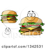 Clipart Of A Cartoon Face Hands And Cheeseburgers Royalty Free Vector Illustration