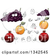 Poster, Art Print Of Cartoon Faces Hands Purple Grapes Apricots And Pomegranates