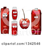 Poster, Art Print Of Happy Cherry Character Cups And Juice Cartons 2
