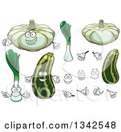 Cartoon Leeks Pattypan Squash And Zucchinis Faces And Hands