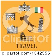Italy Travel Items Over Text On Yellow