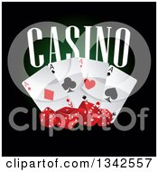 Poster, Art Print Of Casino Text Playing Cards And Red Dice On Black