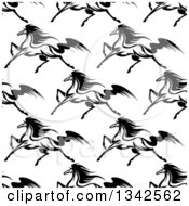 Clipart Of A Seamless Pattern Background Of Black And White Running Horses 5 Royalty Free Vector Illustration