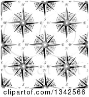 Poster, Art Print Of Seamless Pattern Background Of Black And White Compasses 7