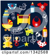 Poster, Art Print Of Flat Design Baby Toys Over Navy Blue