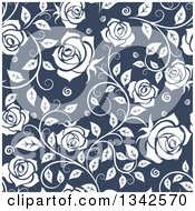 Poster, Art Print Of Seamless Pattern Of White Roses On Blue 4