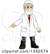 Clipart Of A Cartoon Senior White Male Doctor Pointing To The Side Royalty Free Vector Illustration by Vector Tradition SM