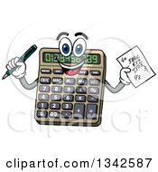 Clipart Of A Cartoon Calculator Character Holding A Math Problem Royalty Free Vector Illustration