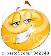 Clipart Of A Cartoon Yellow Emoticon Smiley Face With A Charming Expression Royalty Free Vector Illustration