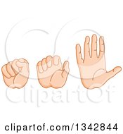Clipart Of A Caucasian Hand Shown In Fist Partially Closed And Open Royalty Free Vector Illustration by yayayoyo