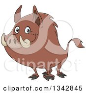 Cartoon Happy Wild Boar Facing Left And Smiling