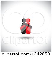 Clipart Of A Red And Black Couple Hugging Over Shading Royalty Free Vector Illustration