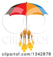 Poster, Art Print Of Gradient Orange Family With A Reflection Sheltered Under An Umbrella