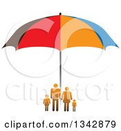 Poster, Art Print Of Gradient Orange Family Sheltered Under An Umbrella