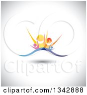 Clipart Of A Colorful Happy Family Cheering Over A Wave And Shading Royalty Free Vector Illustration