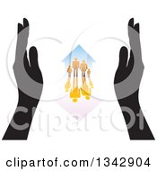 Poster, Art Print Of Pair Of Black Hands Framing A Gradient Orange Family And Home With A Reflection