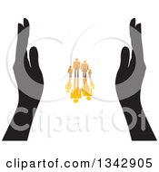 Clipart Of A Pair Of Black Hands Framing A Gradient Orange Family And Reflection Royalty Free Vector Illustration