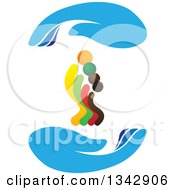 Poster, Art Print Of Colorful Family Between Blue Protective Hands