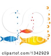 Clipart Of A Group Of Three Colorful Fish And Bubbles Royalty Free Vector Illustration