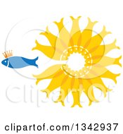 Poster, Art Print Of Crowned Blue Fish Swimming Away From A Circle Of Gold Fish