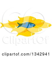 Poster, Art Print Of Blue Fish Standing Out From A Group Of Yellow Fish