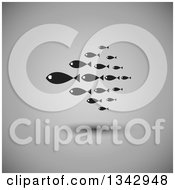 Clipart Of A Group Of Black Schooling Fish Over Gray Shading Royalty Free Vector Illustration