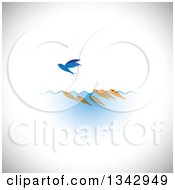 Clipart Of Gold Fish Watching A Flying Blue Fish Over Shading Royalty Free Vector Illustration