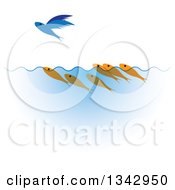 Poster, Art Print Of Swimming Gold Fish Watching A Flying Blue Fish