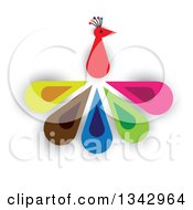 Clipart Of A Peacock Bird With Colorful Feathers Over Shading Royalty Free Vector Illustration