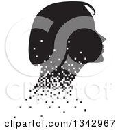Clipart Of A Black And White Profile Silhouette Of A Womans Face With Pixels Royalty Free Vector Illustration