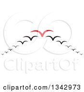 Clipart Of A Red Seagull Leading Others In A V Flight Formation Royalty Free Vector Illustration