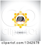 Clipart Of A Bible Study Group Of Orange People In A Gear Like Circle Around An Open Book Over Shading Royalty Free Vector Illustration