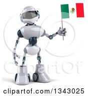 Clipart Of A 3d White And Blue Robot Holding A Mexican Flag Royalty Free Illustration