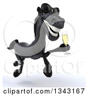 Clipart Of A 3d Black Horse Wearing Sunglasses Holding A Glass Of Champagne And Running 2 Royalty Free Illustration by Julos
