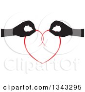Poster, Art Print Of Black Silhouetted Feminine Hands Holding Together A Red Heart