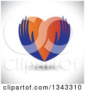 Clipart Of Blue Feminine Hands Holding A Gradient Heart Over Shading Royalty Free Vector Illustration