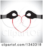 Poster, Art Print Of Black Silhouetted Feminine Hands Holding Together A Red Heart Over Shading