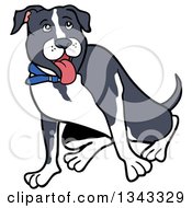 Clipart Of A Cartoon White And Gray Pitbull Dog Sitting And Panting Royalty Free Vector Illustration