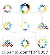 Clipart Of Teamwork Unity Circles Of Colorful People Cheering Or Dancing Royalty Free Vector Illustration