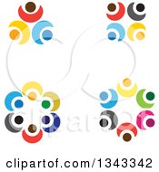 Clipart Of Teamwork Unity Circles Of Colorful People Cheering Or Dancing 2 Royalty Free Vector Illustration