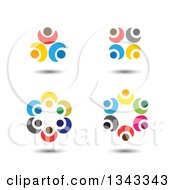 Clipart Of Teamwork Unity Circles Of Colorful People Cheering Or Dancing 3 Royalty Free Vector Illustration