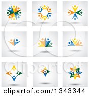 Clipart Of Teamwork Unity Circles Of Colorful People Cheering Or Dancing On Shaded Backgrounds Royalty Free Vector Illustration