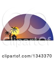 Silhouetted Hut And Palm Trees Against A Tropical Sunset