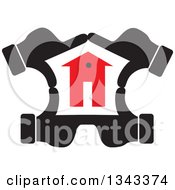 Clipart Of Black Hands Framing A Red House Royalty Free Vector Illustration