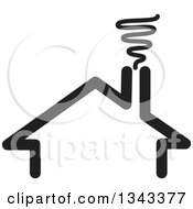 Clipart Of A Black And White House With Smoke Rising From The Chimney Royalty Free Vector Illustration