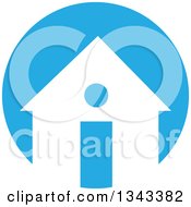 Clipart Of A White Silhouetted I Information House Over A Blue Circle Royalty Free Vector Illustration